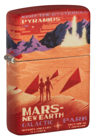 Frontansicht 3/4 Winkel Zippo Feuerzeug 540 Grad rote Marslandschaft mit zwei Astronauten Online Only