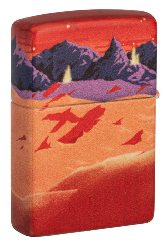Rückansicht 3/4 Winkel Zippo Feuerzeug 540 Grad rote Marslandschaft mit zwei Astronauten Online Only