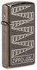 Frontansicht 3/4 Winkel Zippo Feuerzeug 65 Jahre Slim Black Ice Limitierte Edition 65th Anniversary mit graviertem Muster