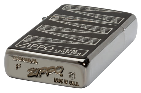 Bodenstempel 2021 Zippo Feuerzeug 65 Jahre Slim Black Ice Limitierte Edition 65th Anniversary mit graviertem Muster