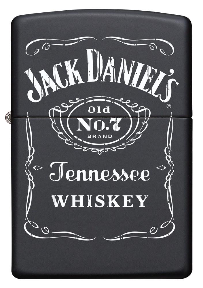 Frontansicht Zippo Feuerzeug schwarz mit weißem Jack Daniel's Logo