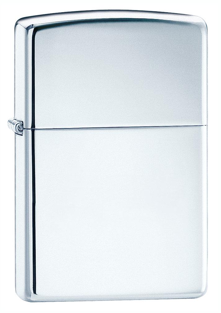 Frontansicht 3/4 Winkel Zippo Feuerzeug Basismodell Chrom Hochglanz
