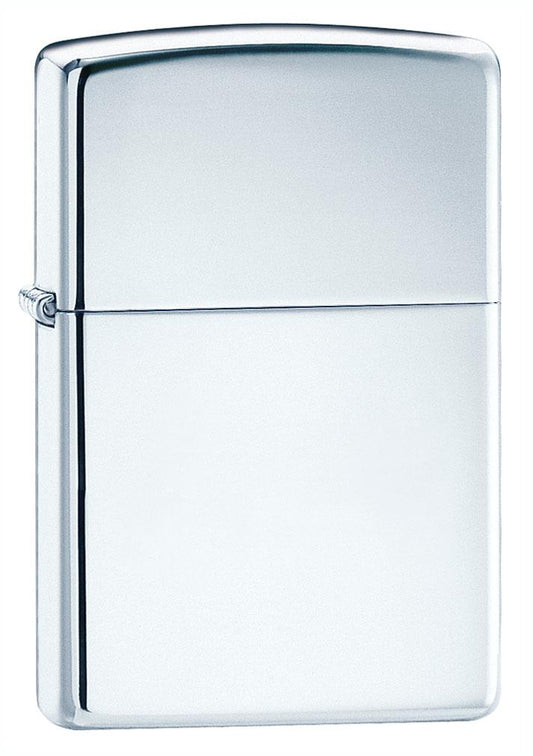 Frontansicht 3/4 Winkel Zippo Feuerzeug Basismodell Chrom Hochglanz