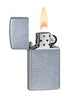 Zippo Feuerzeug Slim Street Chrome geöffnet mit Flamme