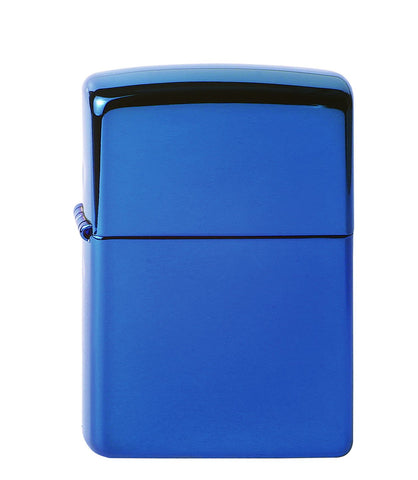 Frontansicht 3/4 Winkel Zippo Feuerzeug Basismodell Sapphire blau Hochglanz