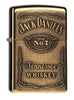 Frontansicht 3/4 Winkel Zippo Feuerzeug Messing Jack Daniel's Logo Emblem