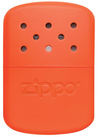Frontansicht Zippo Handwärmer Metall orange groß