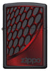 Frontansicht Zippo Feuerzeug schwarz Zippo Logo auf rot schwarzem Hintergrund
