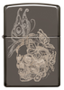 Vue de face du briquet tempête Zippo Skull Butterfly Design