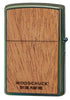 Rückseite Zippo Woodchuck mit grüner Zippo Flamme