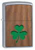 Frontansicht 3/4 Winkel Zippo Woodchuck mit grünem Kleeblatt