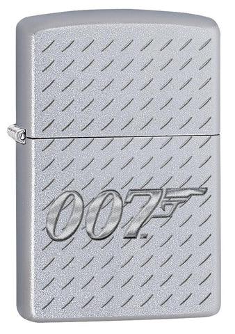 Frontansicht im 3/4 Winkel Zippo Feuerzeug James Bond chrom mit 007 Logo 