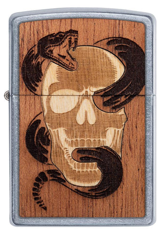 Frontansicht Zippo Woodchuck Totenkopf mit Schlange