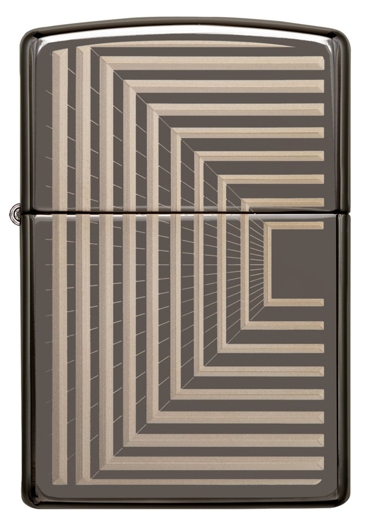 Zippo Feuerzeug Frontansicht Black Ice® mit eingravierten geometrisch angeordneten Linien