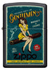 Zippo Feuerzeug Frontansicht schwarz matt mit Abbildung von Frau auf Zigarre sitzend im Retro Stil