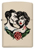 Frontansicht  Zippo Feuerzeug Cream Matte mit Tattoo Optik Mann und Frau