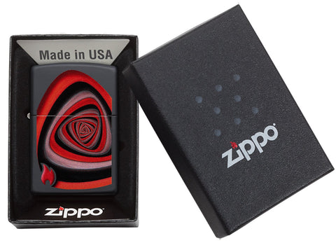 Zippo Feuerzeug schwarz rot schwarzer Strudel in offfener Box