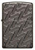 Frontansicht  Zippo Feuerzeug grau glänzend mit verschlungenen Zick-Zack-Linien