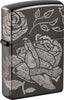 Zippo Feuerzeug Frontansicht ¾ Winkel Black Ice® mit 360° eingravierter Abbildung von einem Geldschein in Form einer Rose