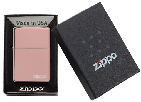 Zippo Feuerzeug Zippo Feuerzeug rose gold Hochglanz mit Zippo Logo in offener Geschenkbox