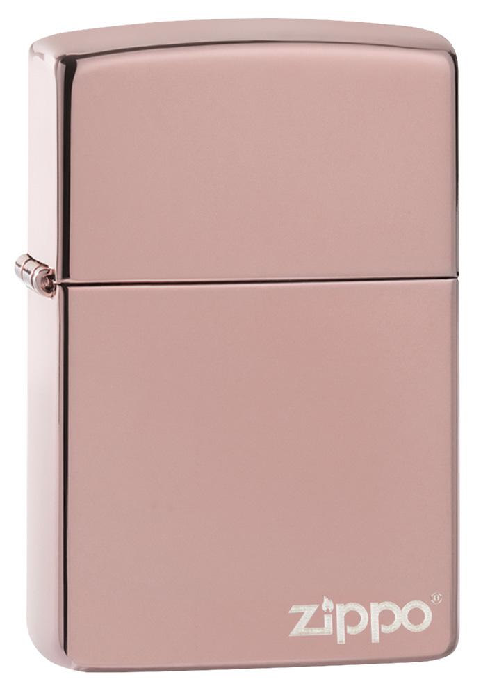 Frontansicht 3/4 Winkel Zippo Feuerzeug Zippo Feuerzeug rose gold Hochglanz mit Zippo Logo