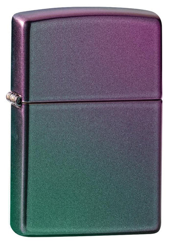 Frontansicht 3/4 Winkel Zippo Feuerzeug Iridescent violett grün