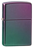 Frontansicht 3/4 Winkel Zippo Feuerzeug Iridescent violett grün