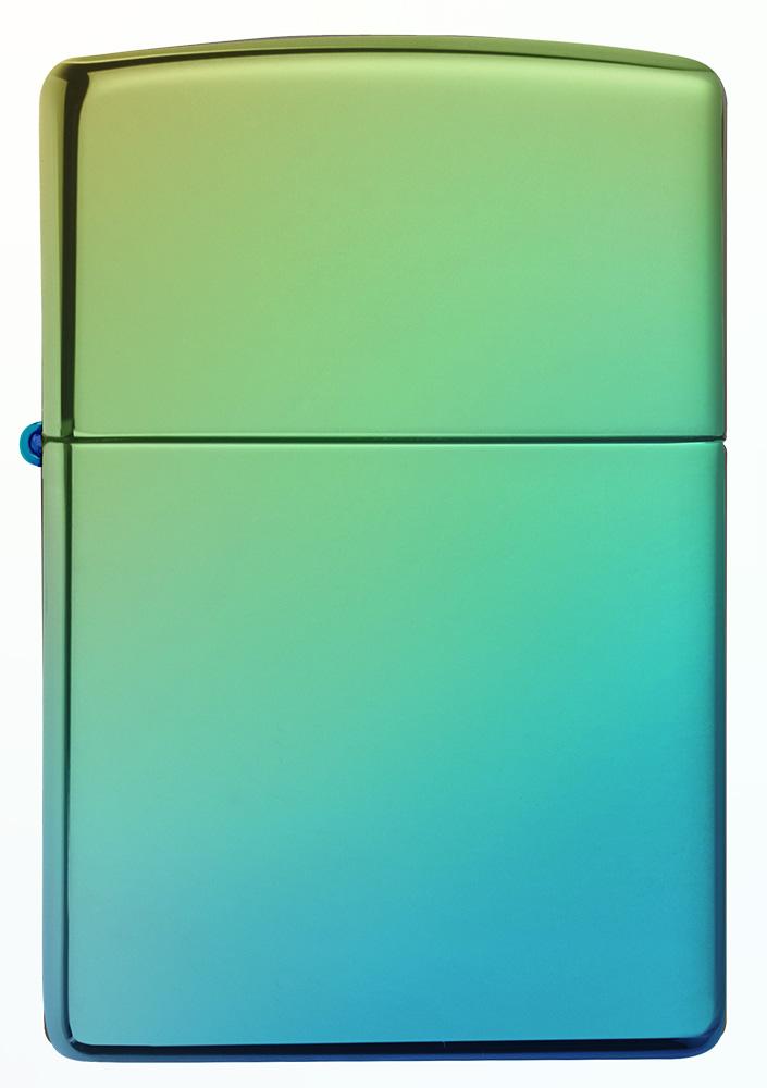 Frontansicht Zippo Feuerzeug Hochglanz grün blau