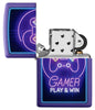 Zippo Feuerzeug lila mit Controller und dem Schriftzug Play & Win geöffnet