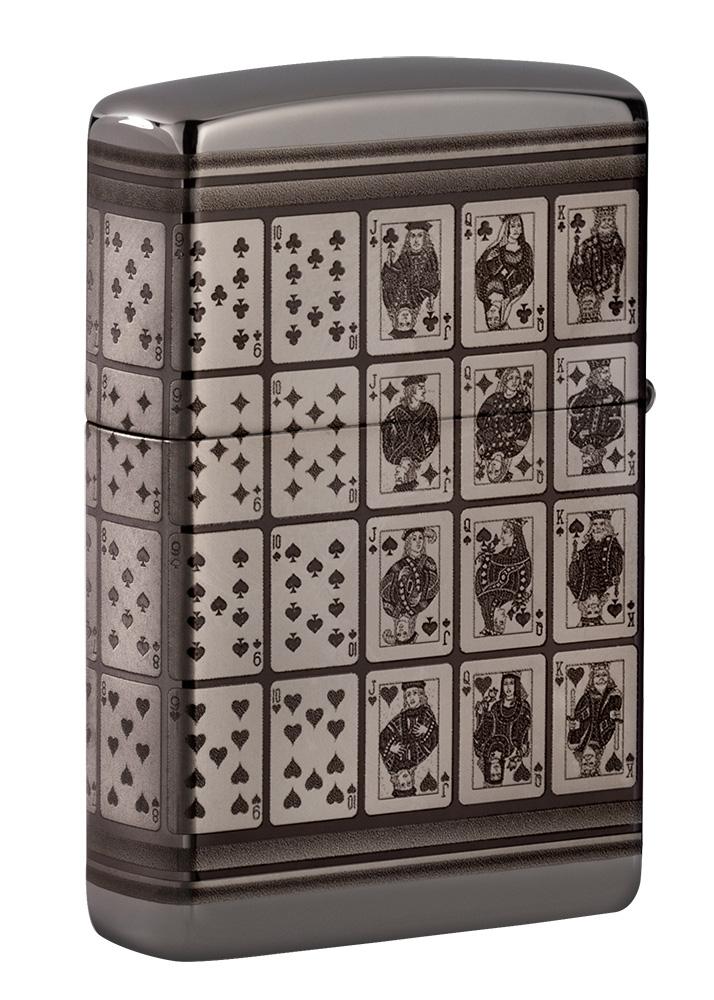 Rückansicht Zippo Feuerzeug Black Ice mit Spielkarten Motiv