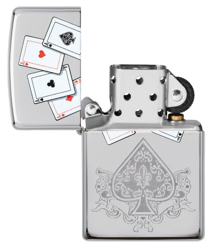 Vue de face du briquet tempête Zippo Aces Design éteint, sans flamme