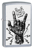 Vue de trois quarts du briquet tempête Zippo Rock Hand Design