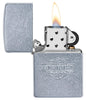 Zippo Feuerzeug chrom mit Harley-Davidson Logo geöffnet mit Flamme