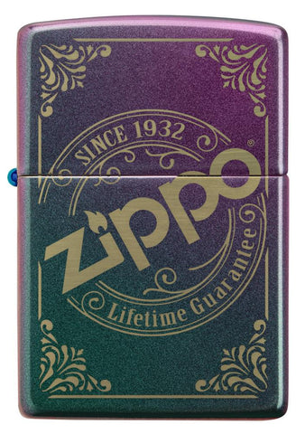 Frontansicht Zippo Feuerzeug Iridescent Matte mit Zippo Stempel Logo als Laser Gravur