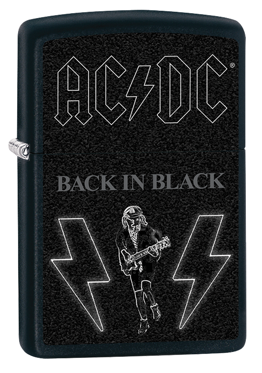 Vue de trois quarts du briquet tempête Zippo AC/DC®