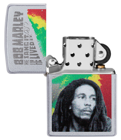 Vue de face du briquet tempête Zippo Bob Marley éteint, sans flamme