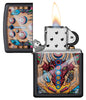 Zippo Feuerzeug Pinball Flipper Design mit Drachenkopf geöffnet mit Flamme
