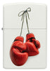 Frontansicht Zippo Feuerzeug weiß mit roten Boxhandschuhen