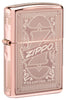 Frontansicht 3/4 Winkel Zippo Feuerzeug Streichholzschachtel mit Logo Rose Gold