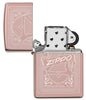 Frontansicht Zippo Feuerzeug Streichholzschachtel mit Logo Rose Gold geöffnet ohne Flamme