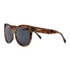 Zippo Cat Eye Sonnenbrille Frontansicht ¾ Winkel in warmen Brauntönen marmoriert mit Zippo Logo am Bügel in weiß