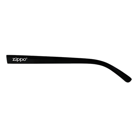 Zippo Brillenbügel Frontansicht in schwarz mit weißem Zippo Logo