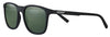 Zippo Sonnenbrille Frontansicht ¾ Winkel mit grünen Gläsern und schmalem eckigem Rahmen in schwarz mit weißem Zippo Logo