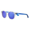 Zippo Sonnenbrille Frontansicht ¾ Winkel mit transparentem Rahmen und Brillengläser und Bügel in blau