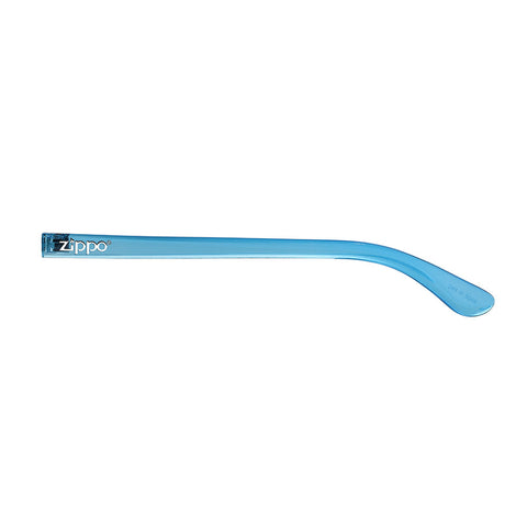 Zippo Brillenbügel Frontansicht in hellblau mit weißem Zippo Logo
