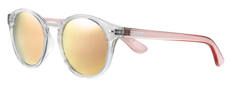 Zippo Sonnenbrille Frontansicht ¾ Winkel mit transparentem Rahmen und Brillengläser und Bügel in rosa