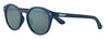 Zippo Sonnenbrille Frontansicht ¾ Winkel mit runden Gläsern und breiten Brillenbügeln in blau mit weißem Zippo Logo