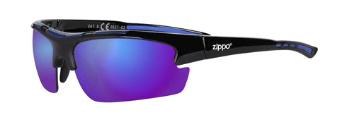 Frontansicht 3/4 Winkel Zippo Sonnenbrille blaue Gläser mit schwarzem Rahmen